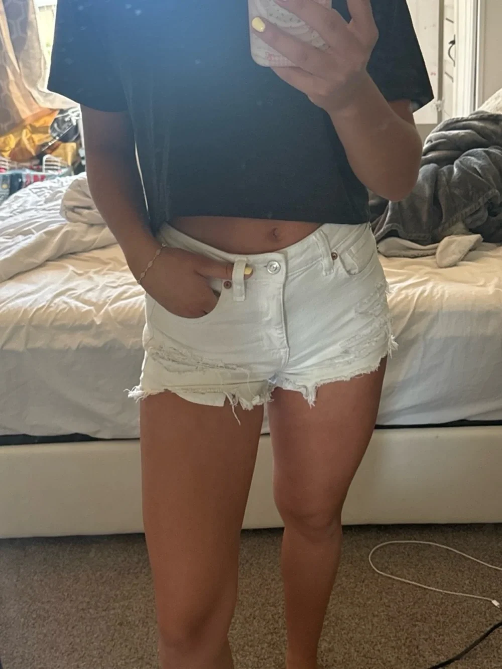 American Eagle Outfitters White Distressed Cutoff Denim Shorts